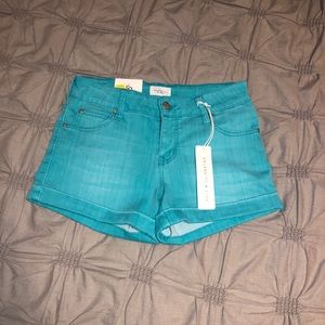 Teal jean shorts